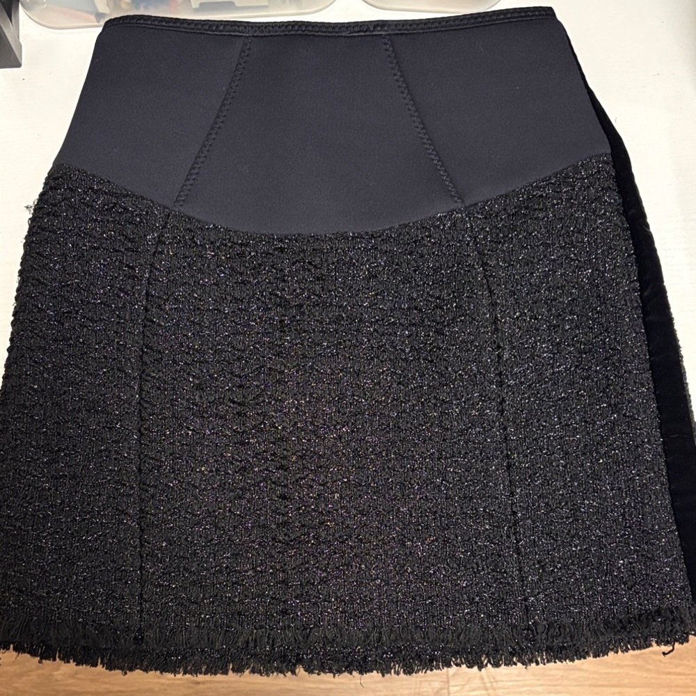 Alexander Wang Velvet Trim Tweed Skirt Size 2 Elegant Black Tweed Skirt